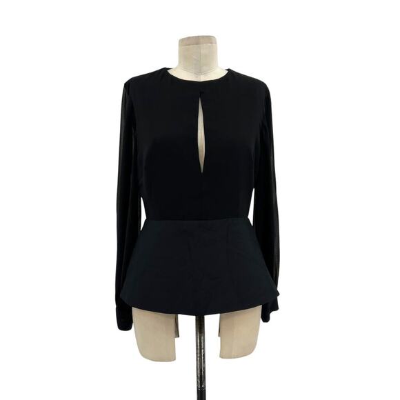 C/MEO Collective Counting Stars Top Black Sheer Sleeve Peplum Keyhole Medium - Picture 2 of 14